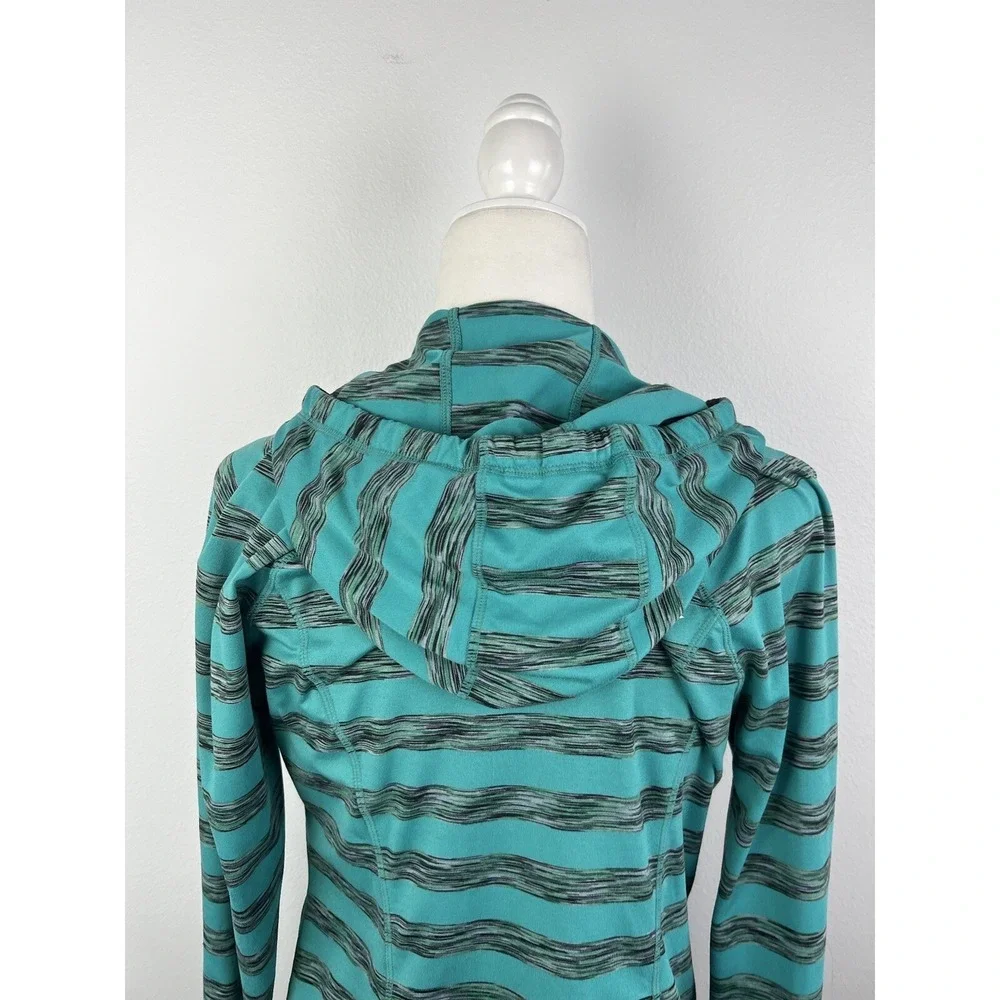 Lukka Teal and Grey Striped Zip Up‎ Jacket with Hood Large